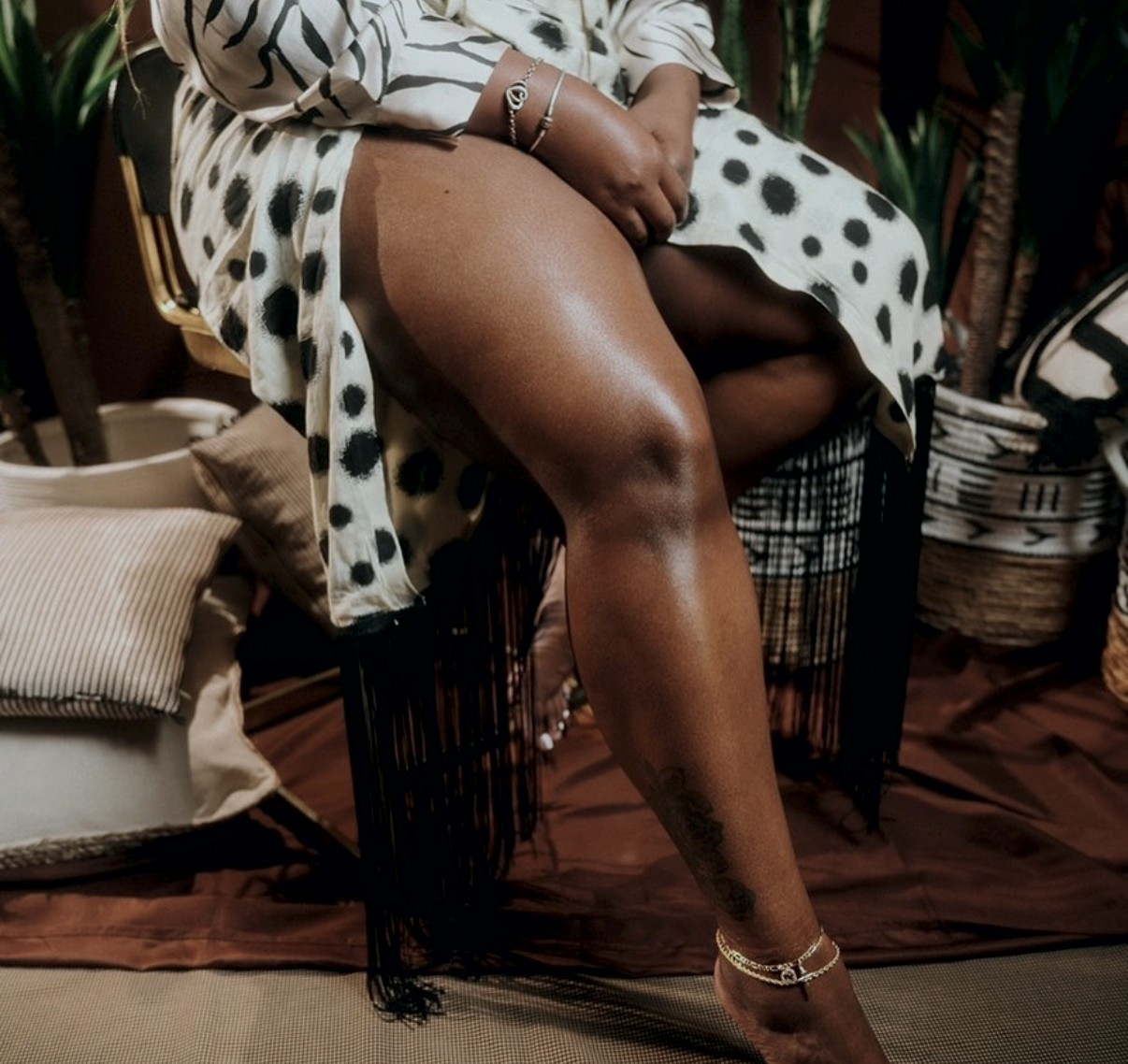 Close-up of glowing legs in warm light
