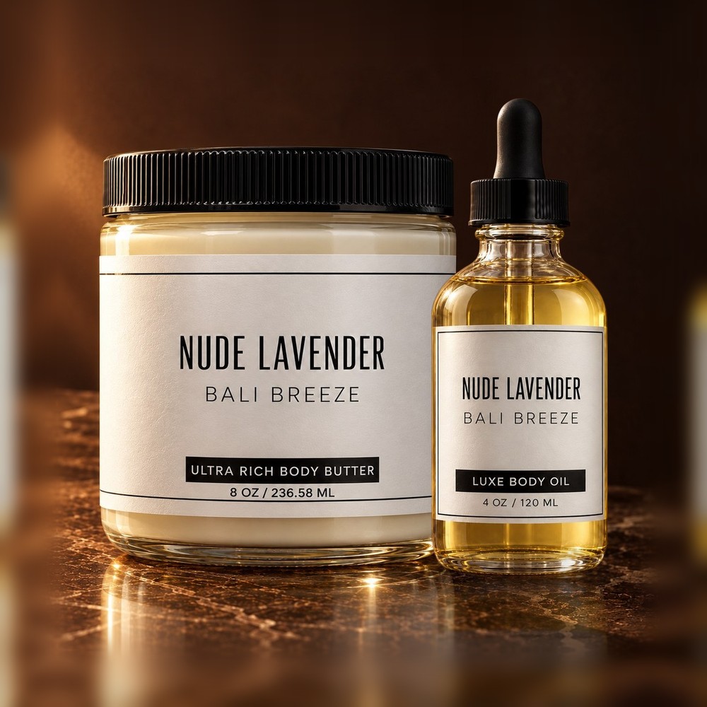 Nude Lavender Bali Breeze body butter and body oil duo